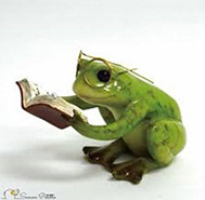 写真:本を読むカエルの置物